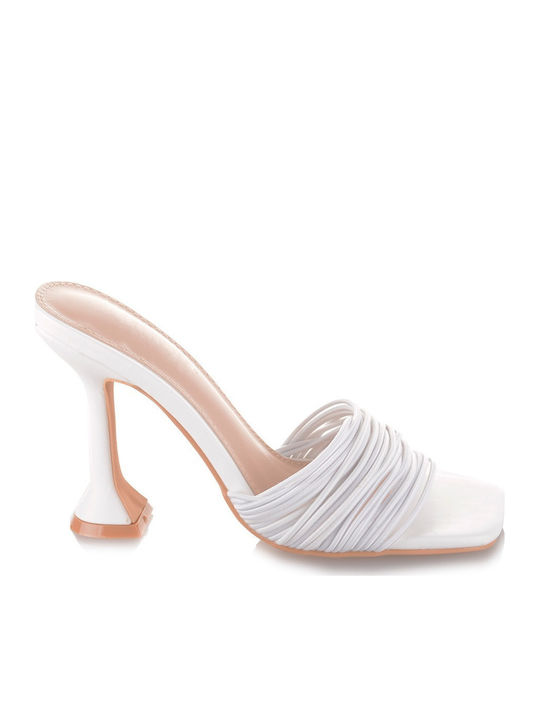 Famous Shoes Γυναικεία Πέδιλα με Λεπτό Ψηλό Τακούνι σε Λευκό Χρώμα