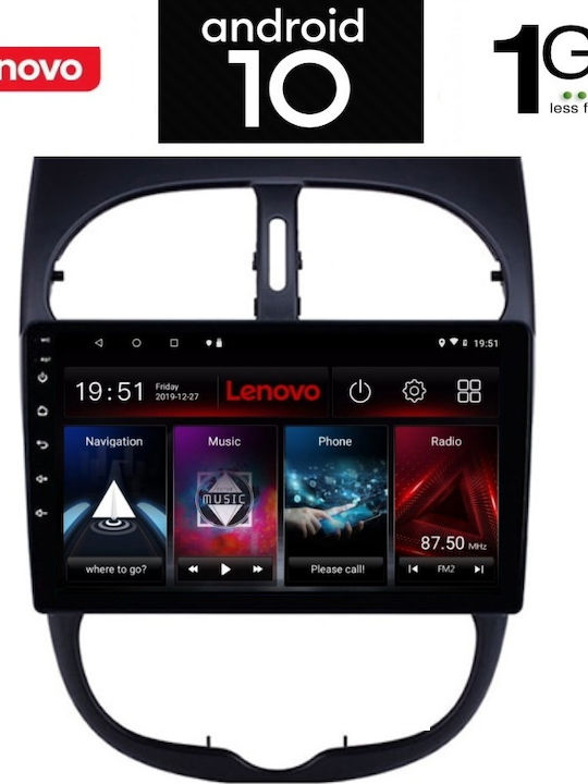 Lenovo Sistem Audio Auto pentru Peugeot 206 1998-2006 (Bluetooth/USB/AUX/WiFi/GPS/Partitură) cu Ecran Tactil 9" IQ-AN X5880_GPS