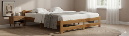 Κρεβάτι King Size Ξύλινο Καφέ Μελί για Στρώμα 200x200cm