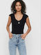 Belia Women's Summer Blouse Sleeveless with V Neckline Black