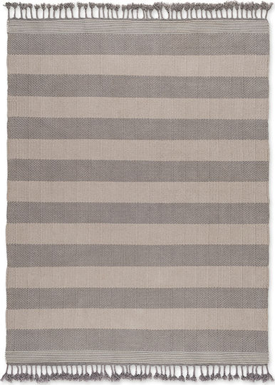 Tapicap Keren Handgefertigt Teppich Außenbereich Rechteckig Wolle mit Fransen Beige - Grey Stripes