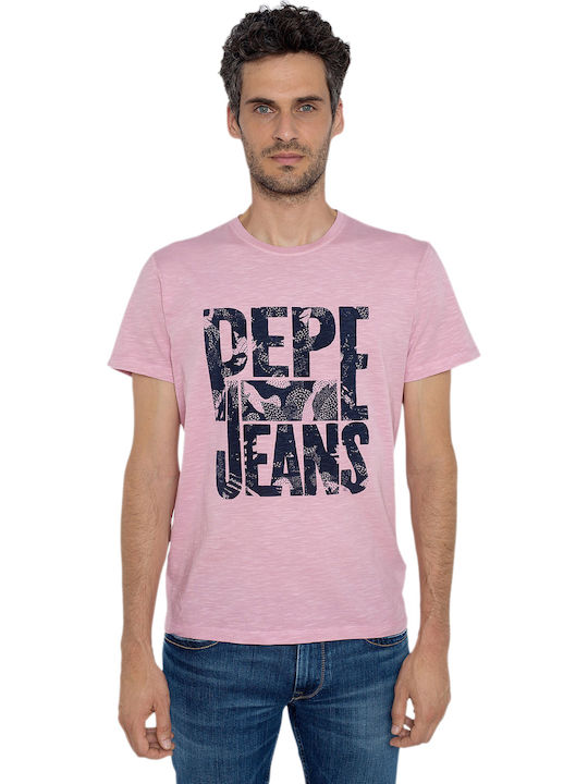 Pepe Jeans Milo Ανδρικό T-shirt Ροζ με Λογότυπο