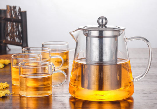Tea Set with Mug and Glass Transparent Filter 950ml 5 Pieces