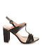 Famous Shoes Women's Sandals Black with Chunky High Heel