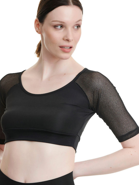 BodyTalk 1211-909920 Women's Athletic Crop Top Short Sleeve Black