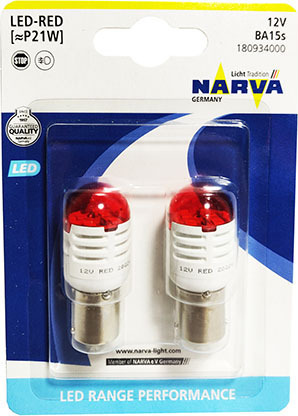 Narva Red Range Performance P21W-BA15S-1156 Light Bulb LED Red 2pcs  180934000
