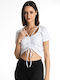 Paco & Co Women's Summer Crop Top Cotton Short Sleeve White