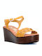 Oh My Sandals Women's Leather Platform Shoes Yellow