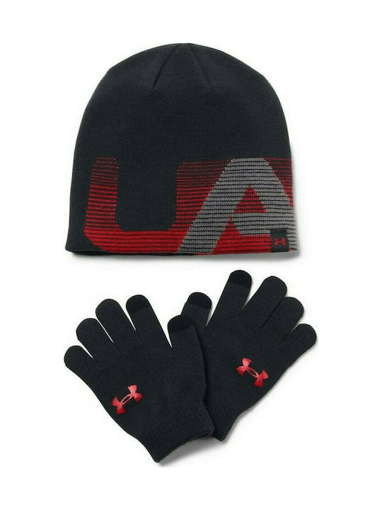 Under Armour Kinder Mütze Set mit Handschuhe Stoff Schwarz