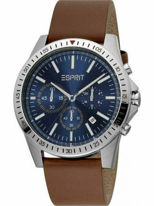 Esprit Herrenuhr 44mm Chronograph Batterie mit Braun Lederarmband
