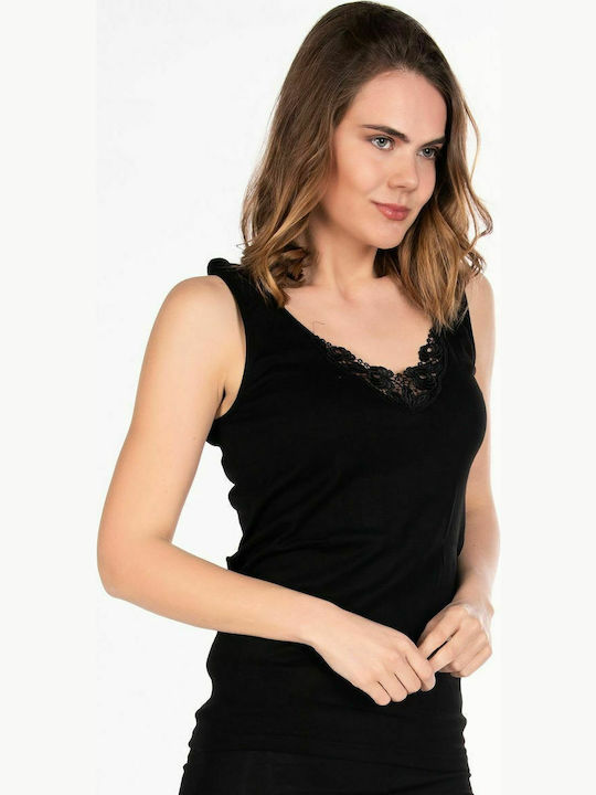 Αμάνικο Βαμβακερό Μαύρο Γυναικείο Φανελάκι