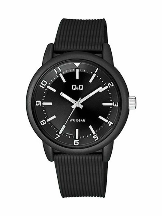 Q&Q Herrenuhr 42mm Batterie mit Schwarz Kautschukarmband