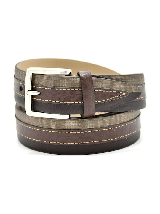 Men's belts in brown leather with tricolor STEFANO CORSINI Brown Men's belts TRIS BROWN
