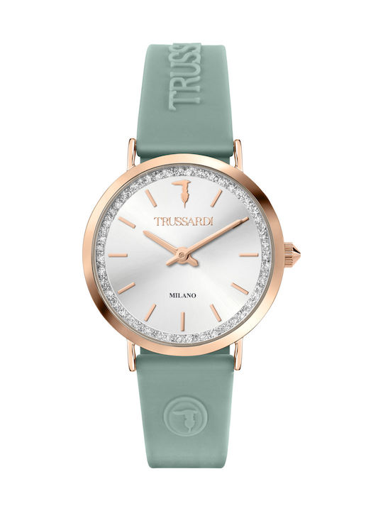 Trussardi T-Motif Γυναικείο Ρολόι 33mm Μπαταρίας με Τιρκουάζ Δερμάτινο Λουράκι