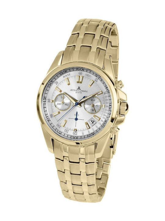 Jacques Lemans Liverpool Men's Watch 40mm Chronograph Battery with Gold Metal Bracelet