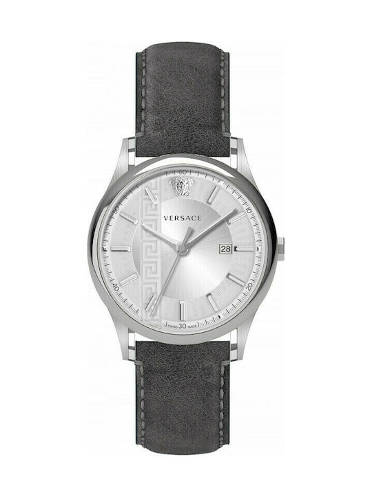 Versace Aiakos Uhr Batterie mit Gray Lederarmband