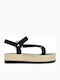 Leather Women's Flat Sandals with Strap Flatforms in Black Color