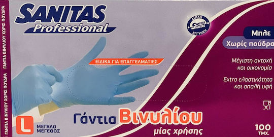 Sanitas Professional Vinyl Examination Gloves Powder Free Blue 100pcs