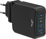 Media-Tech Φορτιστής Χωρίς Καλώδιο με Θύρα USB-A και 2 Θύρες USB-C 65W Power Delivery Μαύρος (MT6252)