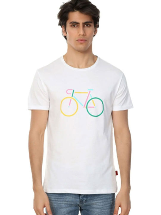 John Frank Bike T-shirt Bărbătesc cu Mânecă Scurtă Alb