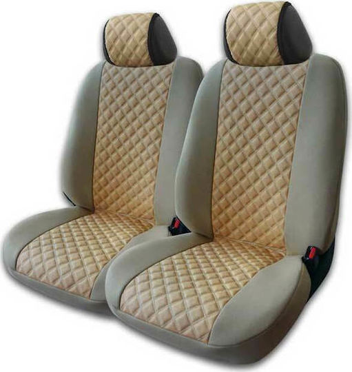3Lines Front Car Covers 2pcs Leatherette Beige / Black