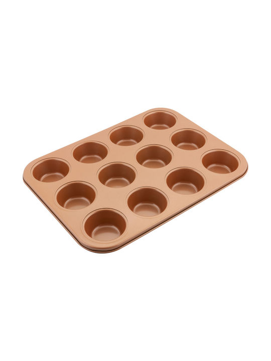 Lamart Non-stick Aluminum Cupcakes & Muffins 12 Cups Baking Pan Copper 35x26x3cm