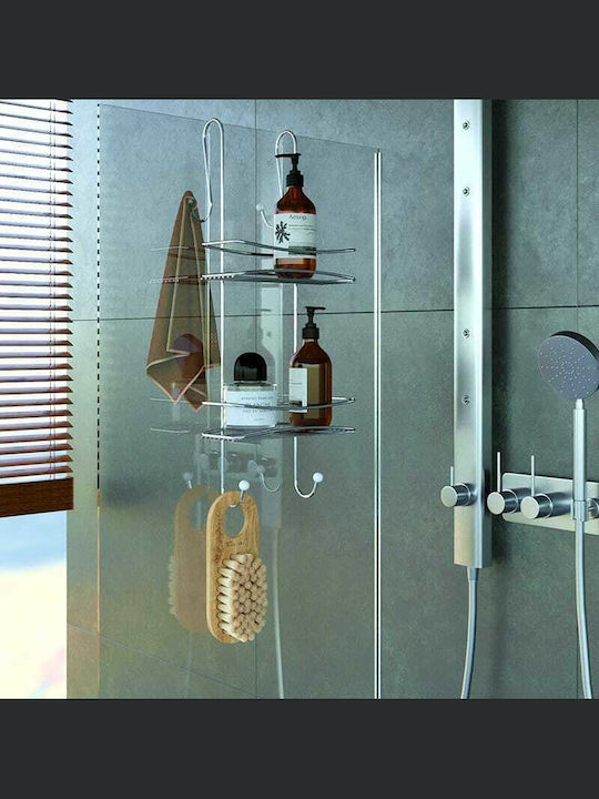 Viosarp An der Wand montiertes Badezimmerregal Metallisch mit 2 Regalen 25x10x62cm Silber