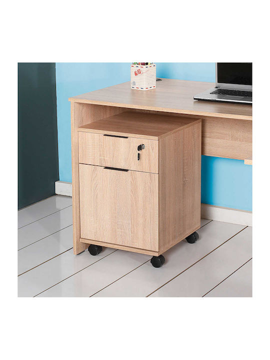 Office Storage Chipboard Drawer with Wheels, Lock & 2 Drawers Sonoma L41xW41xH61cm