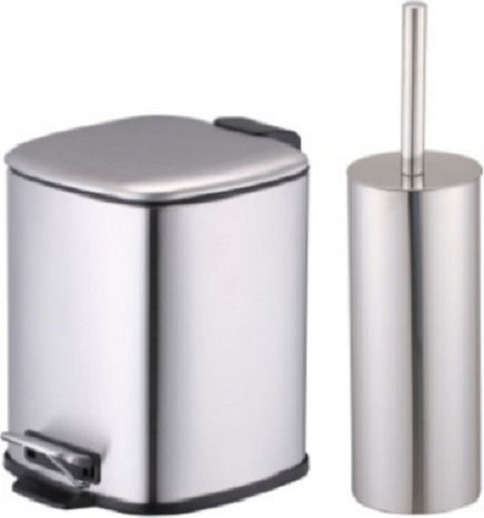 Coș de gunoi Soft Close și perie de toaletă V5275 Inox Set perie de toaletă și coș de gunoi pentru baie Închidere lentă 6lt Argintiu