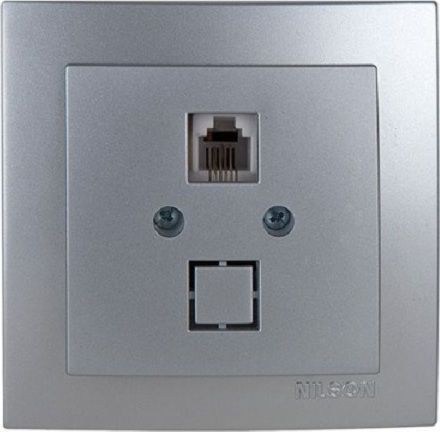 Geyer Nilson Einzeln Netzsteckdose RJ45 mit Rahmen Typ Cat5 in Silber Farbe 24131044