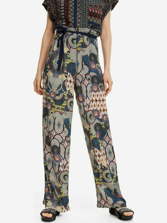 Desigual Women's High Waist Fabric Trousers in Loose Fit Floral Multicolour