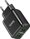 Hoco Încărcător Fără Cablu cu 2 Porturi USB-A 18W Încărcare rapidă 3.0 Negruς (N6 Charmer)