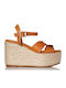 Women's Leather Ankle Strap Platforms Tabac Brown