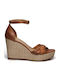Women's Leather Ankle Strap Platforms Tabac Brown