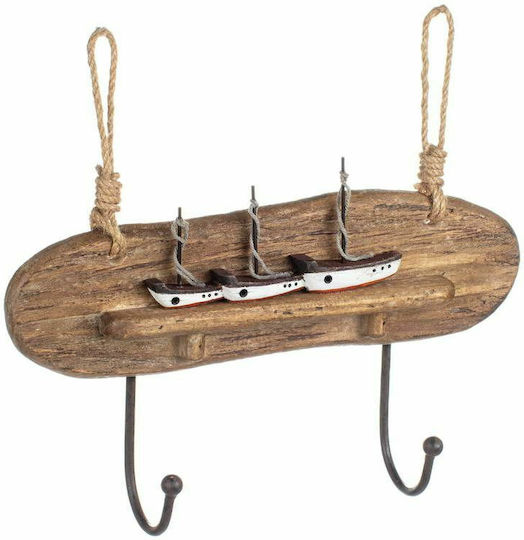 Synchronia Wall Hanger Wooden 2 Hooks Brown 30x6x6cm