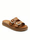 Utopia Sandals Leather Women's Flat Sandals Flatforms in Tabac Brown Color