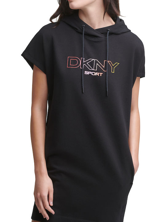 Summer Mini Athletic Dress Short Sleeve Hooded Black
