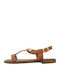 Envie Shoes Leather Women's Flat Sandals in Tabac Brown Color