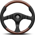 Momo Dark Fighter Wooden Three Spoke Car Steering Wheel with 35cm Diameter Black/Brown