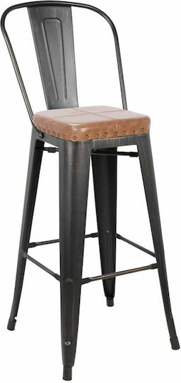Metallischer Gartenhocker für Bar Außenbereich Relix Antik Schwarz Kamel 43x48x114cm E5209P,104