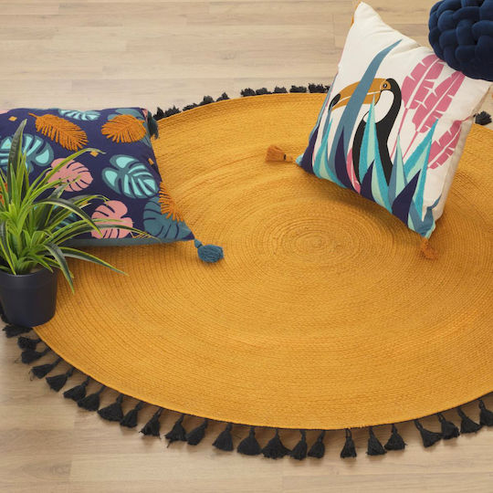 Χαλί Καλοκαιρινό Βαμβακερό με Κρόσια Φ118cm Ώχρα Χαλί Καλοκαιρινό Βαμβακερό με Κρόσια Φ118cm Ώχρα