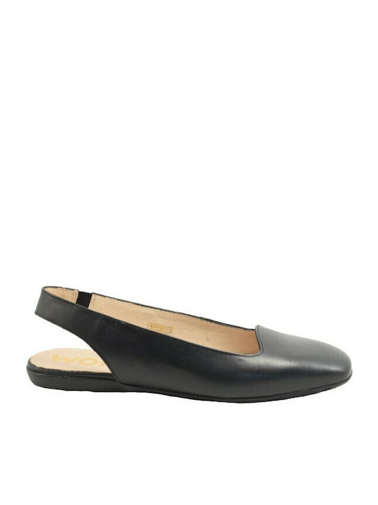 Δερμάτινες Γυναικείες Μπαλαρίνες Slingback σε Μαύρο Χρώμα