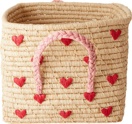 Rice Kinder Aufbewahrungskorb aus Stoff Hanging Small Square Raffia Basket Beige 1Stück