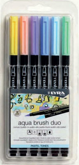 Lyra Aqua Brush Duo Μαρκαδόροι Σχεδίου 1mm Σετ 6 χρώματα