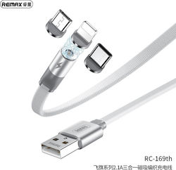 Remax RC-169th Magnetic USB to micro USB / Type-C / Lightning Cable 2.1A Λευκό 1m