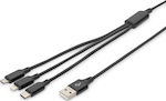 Digitus Regular USB to Lightning / Type-C / micro USB Cable Μαύρο 1m (AK-300160-010-S)