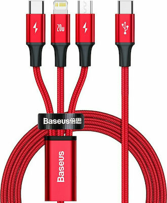 Baseus Rapid Series Braided USB to Lightning / micro USB / Type-C Cable 3A Κόκκινο 1.5m (CAMLT-SC09)