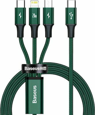 Baseus Rapid Series Braided USB to micro USB / Type-C / Lightning Cable 3A Πράσινο 1.5m (CAMLT-SC06)