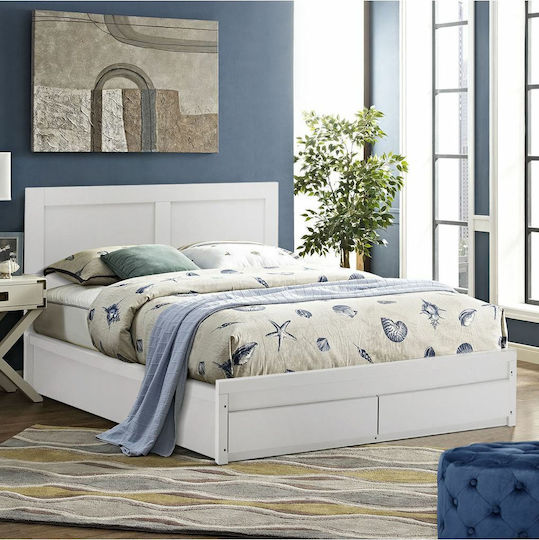 Capri Κρεβάτι Διπλό Ξύλινο Λευκό για Στρώμα 150x200cm