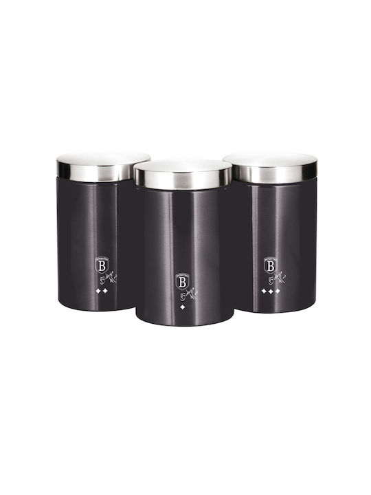 Berlinger Haus Set of 3 Jars for Coffee Sugar Tea with Lid Made of Black Stainless Steel 1400ml 3 Pieces